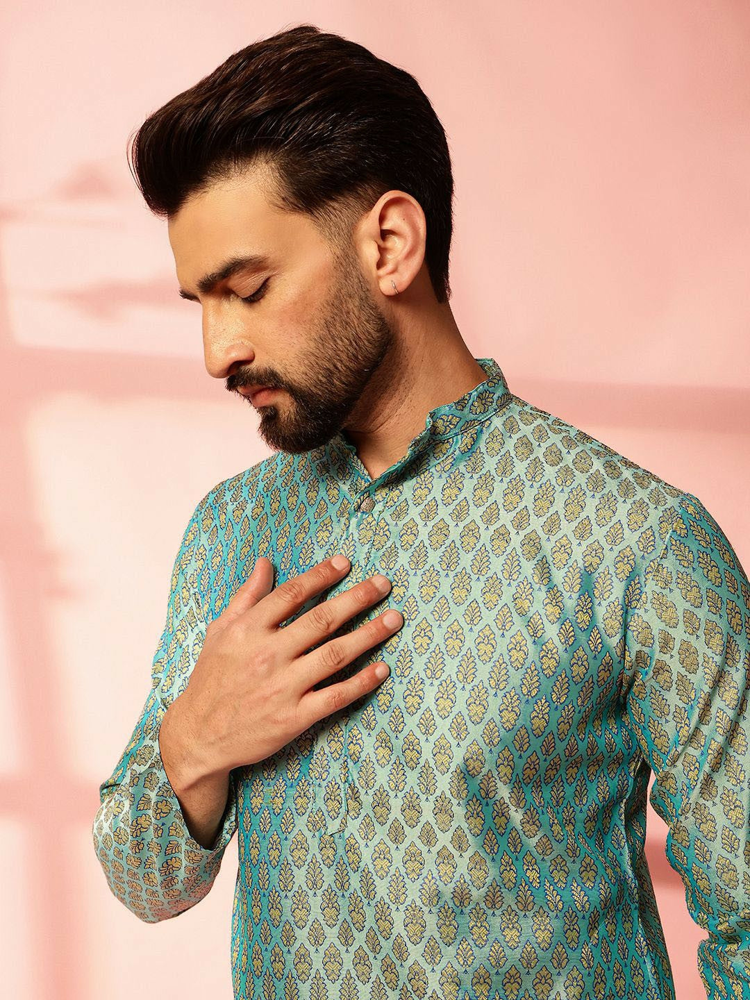 Men’s Blue Woven Kurta with Pyjamas – Understated Elegance, Timeless Style