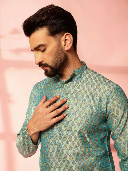 Men’s Blue Woven Kurta with Pyjamas – Understated Elegance, Timeless Style