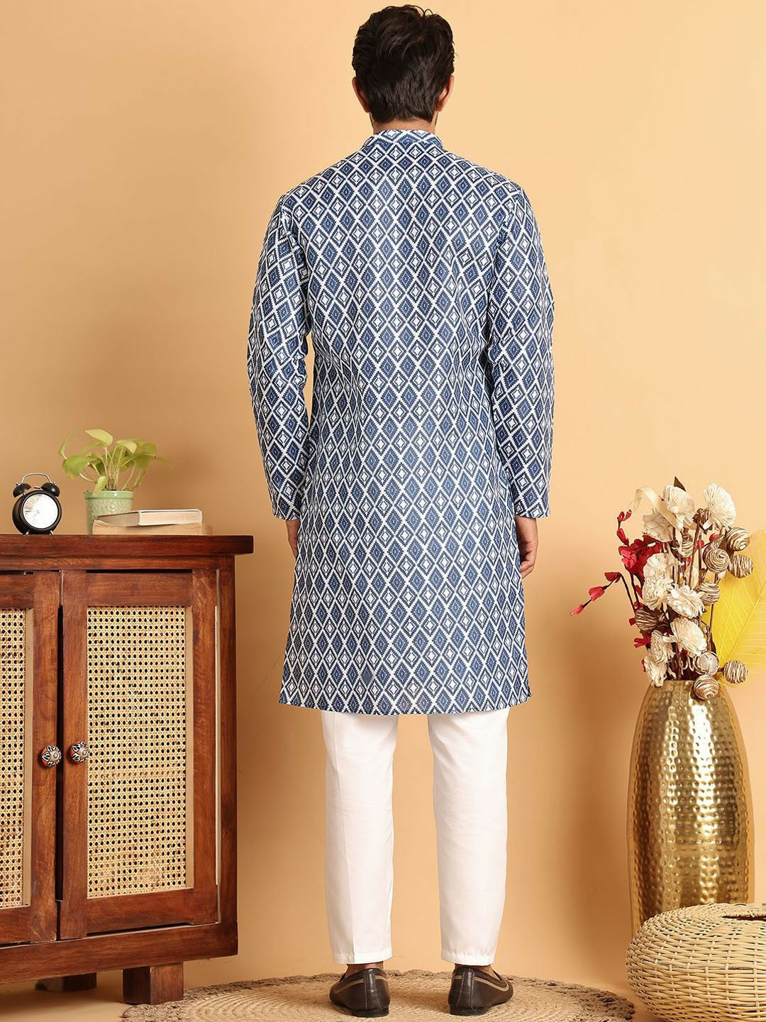 Kurta Set for Men – Blue Geometry-Inspired Elegance