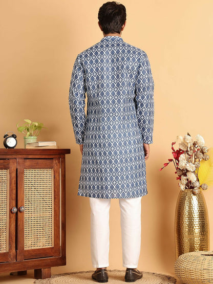 Kurta Set for Men – Blue Geometry-Inspired Elegance