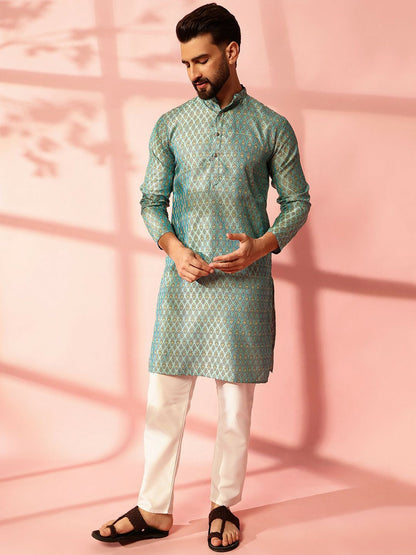 Men’s Blue Woven Kurta with Pyjamas – Understated Elegance, Timeless Style