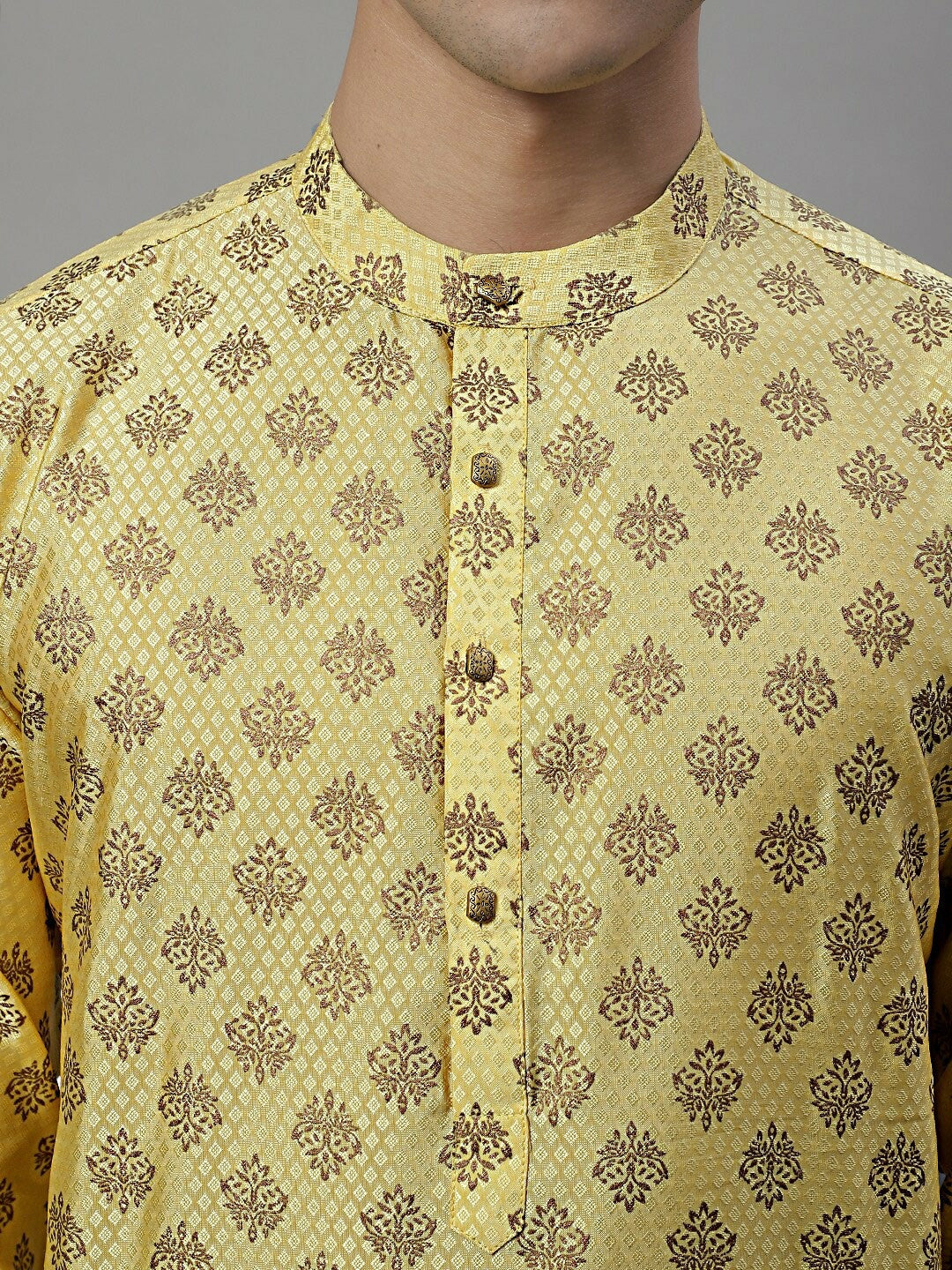 Men’s Yellow & White Woven Ethnic Kurta Set – Bright, Breezy & Traditional