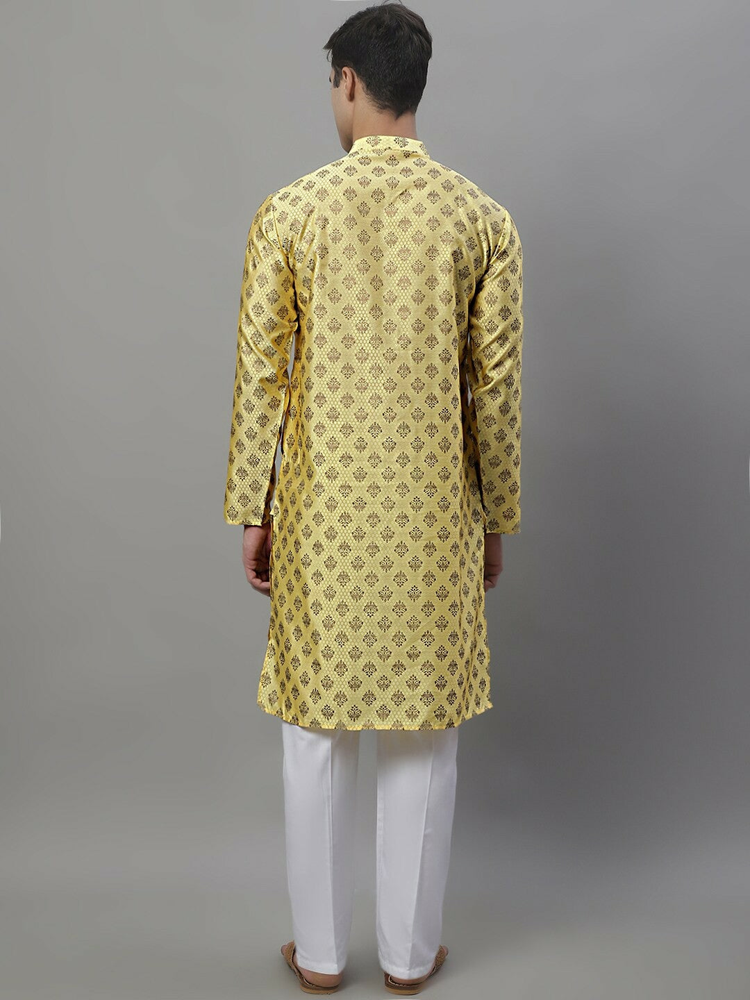 Men’s Yellow & White Woven Ethnic Kurta Set – Bright, Breezy & Traditional