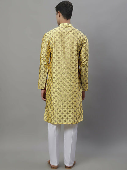 Men’s Yellow & White Woven Ethnic Kurta Set – Bright, Breezy & Traditional