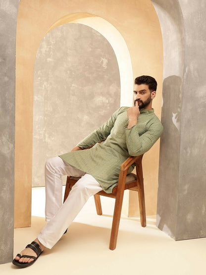 Men’s Green Embroidered Kurta Set with Pyjamas