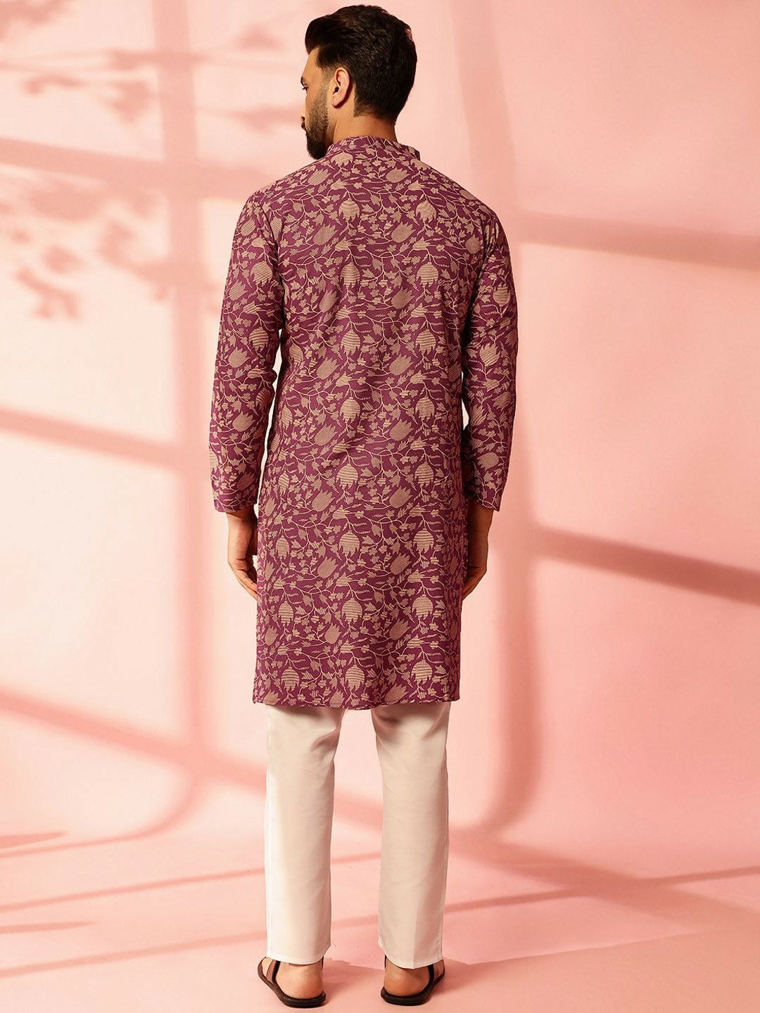 Men’s Purple Floral Printed Kurta Set with Pyjamas