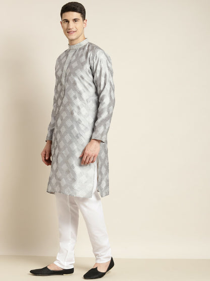 Men Grey & Golden Ethnic Motifs Kurta