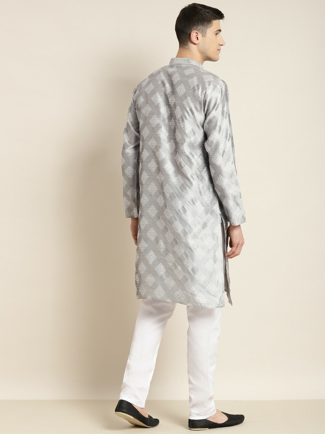 Men Grey & Golden Ethnic Motifs Kurta