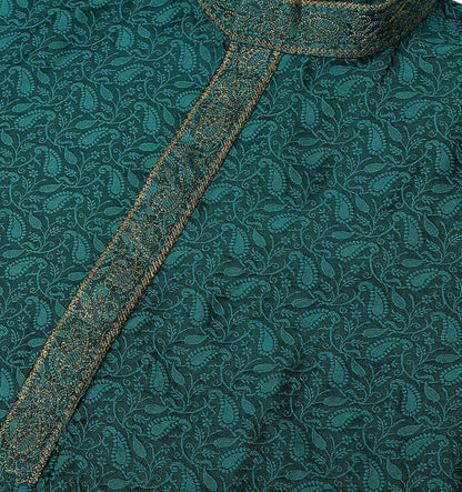 Men's Teal Green Embroidered Straight Kurta – Mandarin Collar, Long Sleeves, Traditional Ethnic Wear | Indiaista