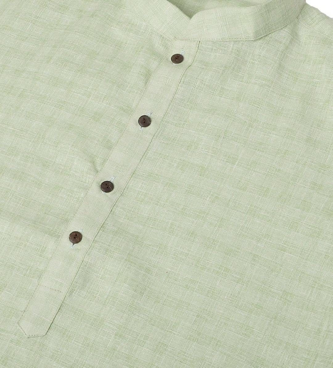 Men’s Green Checked Dobby Cotton Kurta – Mandarin Collar, Knee Length, Straight Fit | Indiaista