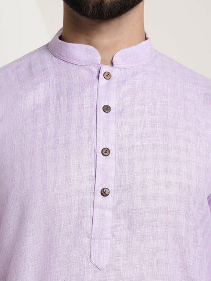 Men’s Lavender Checked Dobby Kurta – Mandarin Collar, Knee Length, Regular Fit | Indiaista