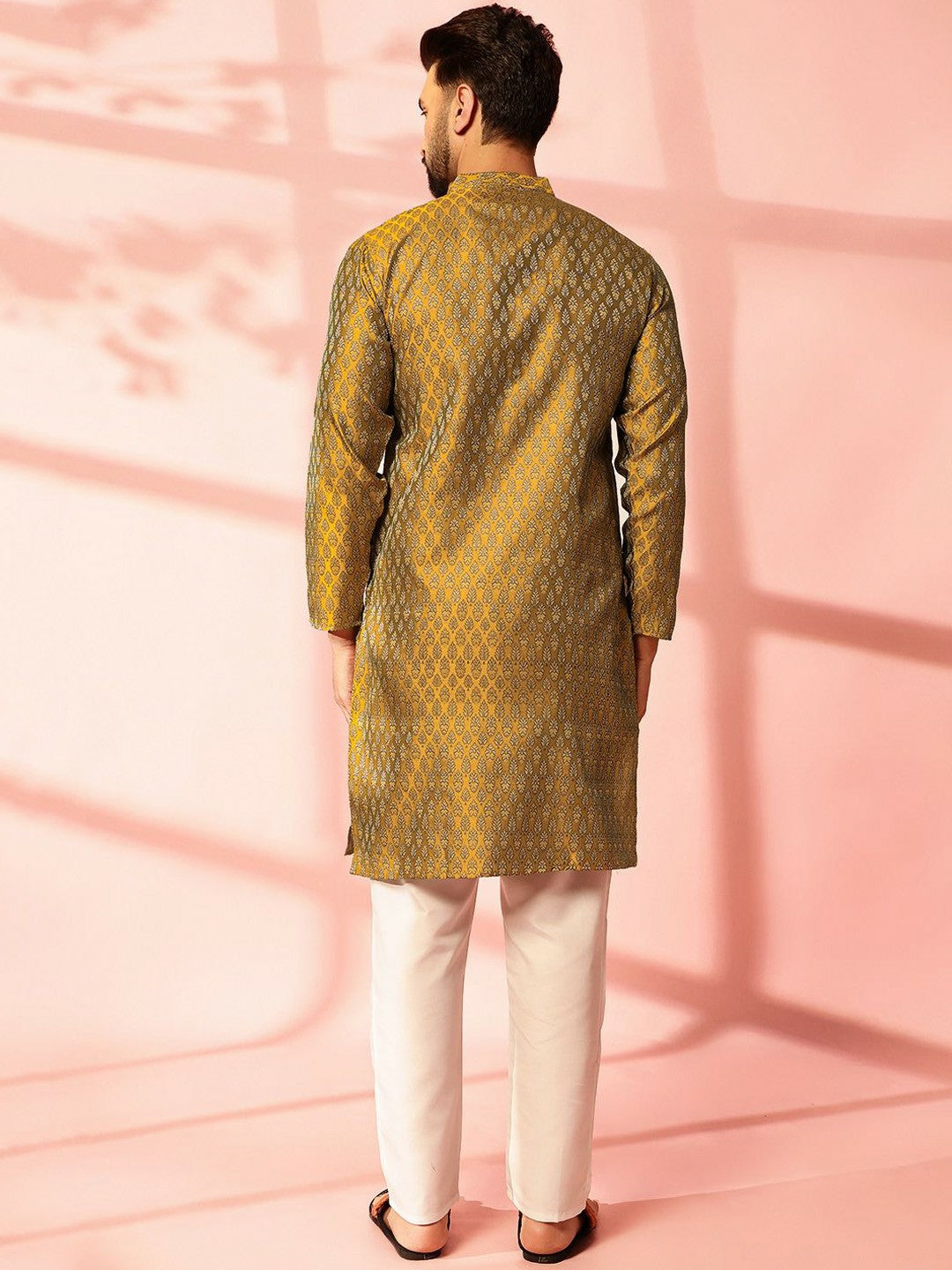 Men’s Mustard Yellow Woven Kurta with Pyjamas – Bold Yet Traditional