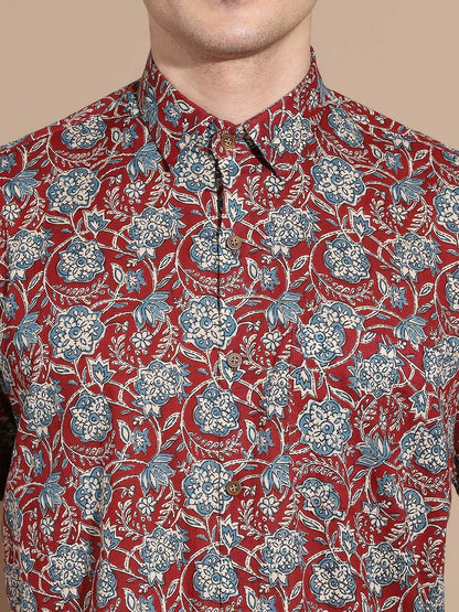 Men’s Maroon Floral Cotton Shirt – Bold Prints, Everyday Comfort