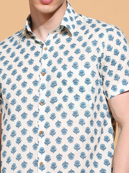 Men's Slim Fit Multicolour Cotton Shirt with Geometric Print