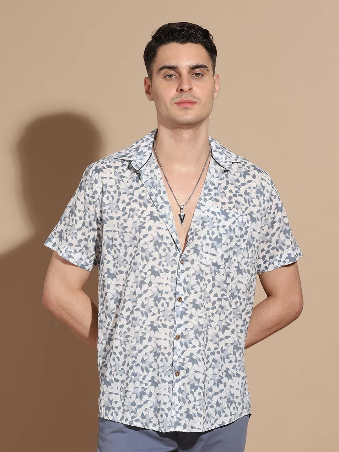 Men’s Grey Floral Cotton Shirt – Timeless Elegance with a Fresh Twist