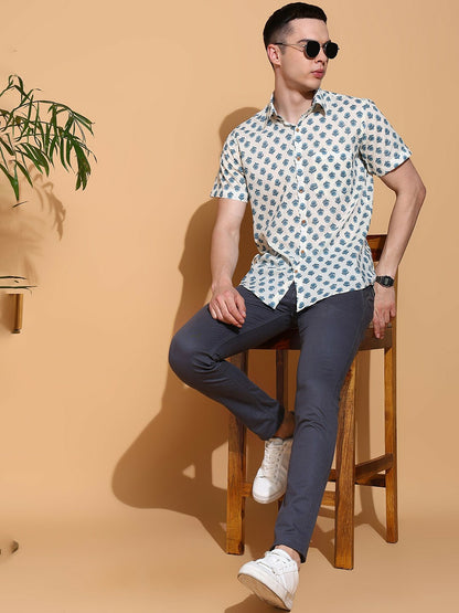 Men's Slim Fit Multicolour Cotton Shirt with Geometric Print