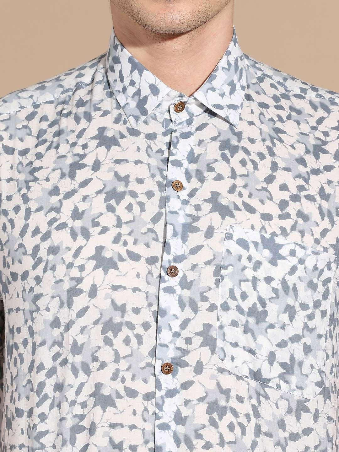 Men’s Grey Floral Cotton Shirt – Timeless Elegance with a Fresh Twist