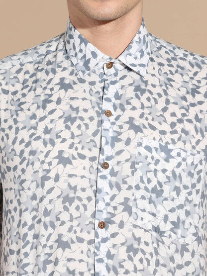 Men’s Grey Floral Cotton Shirt – Timeless Elegance with a Fresh Twist