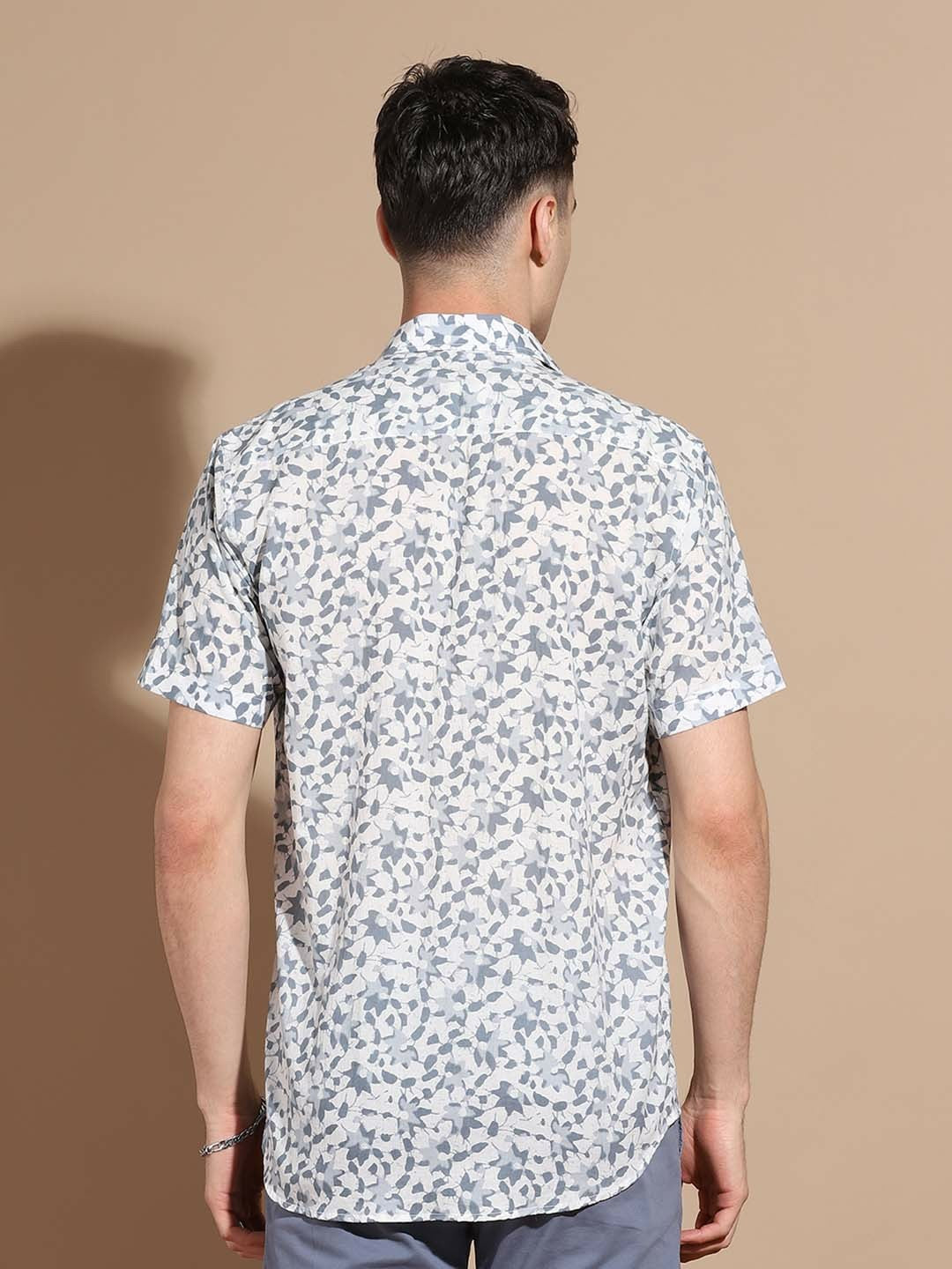 Men’s Grey Floral Cotton Shirt – Timeless Elegance with a Fresh Twist