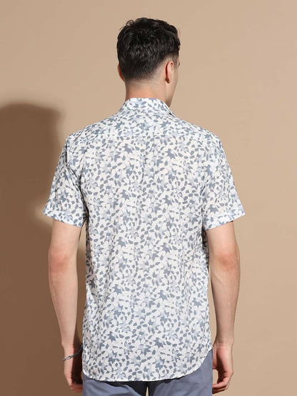 Men’s Grey Floral Cotton Shirt – Timeless Elegance with a Fresh Twist