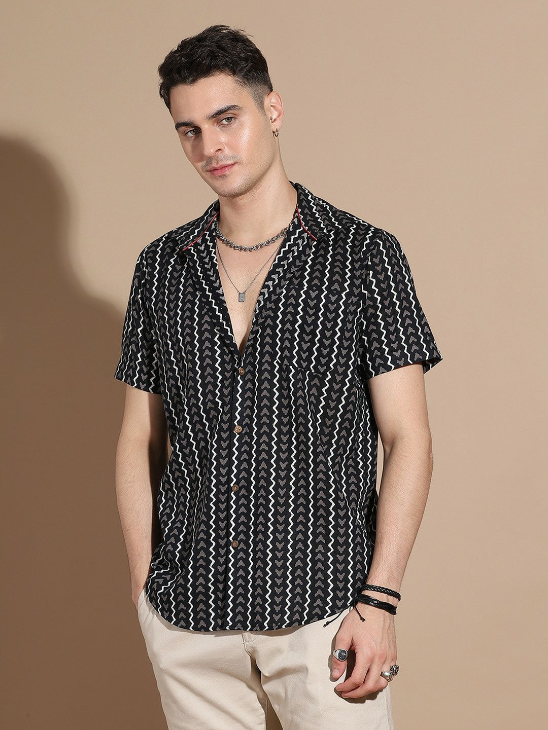 Men’s Black Floral Cotton Shirt – Sophisticated Edge, Floral Flair