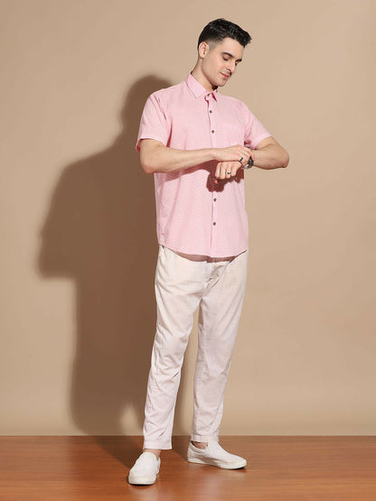 Men's Pink Chevron Print Cotton Shirt with Cutaway Collar