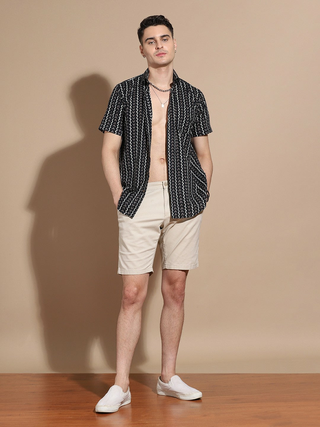 Men’s Black Floral Cotton Shirt – Sophisticated Edge, Floral Flair