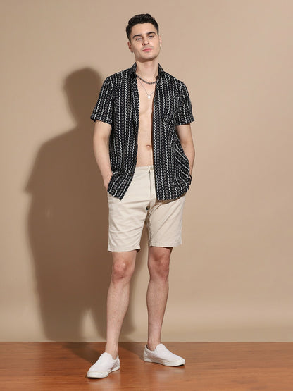 Men’s Black Floral Cotton Shirt – Sophisticated Edge, Floral Flair