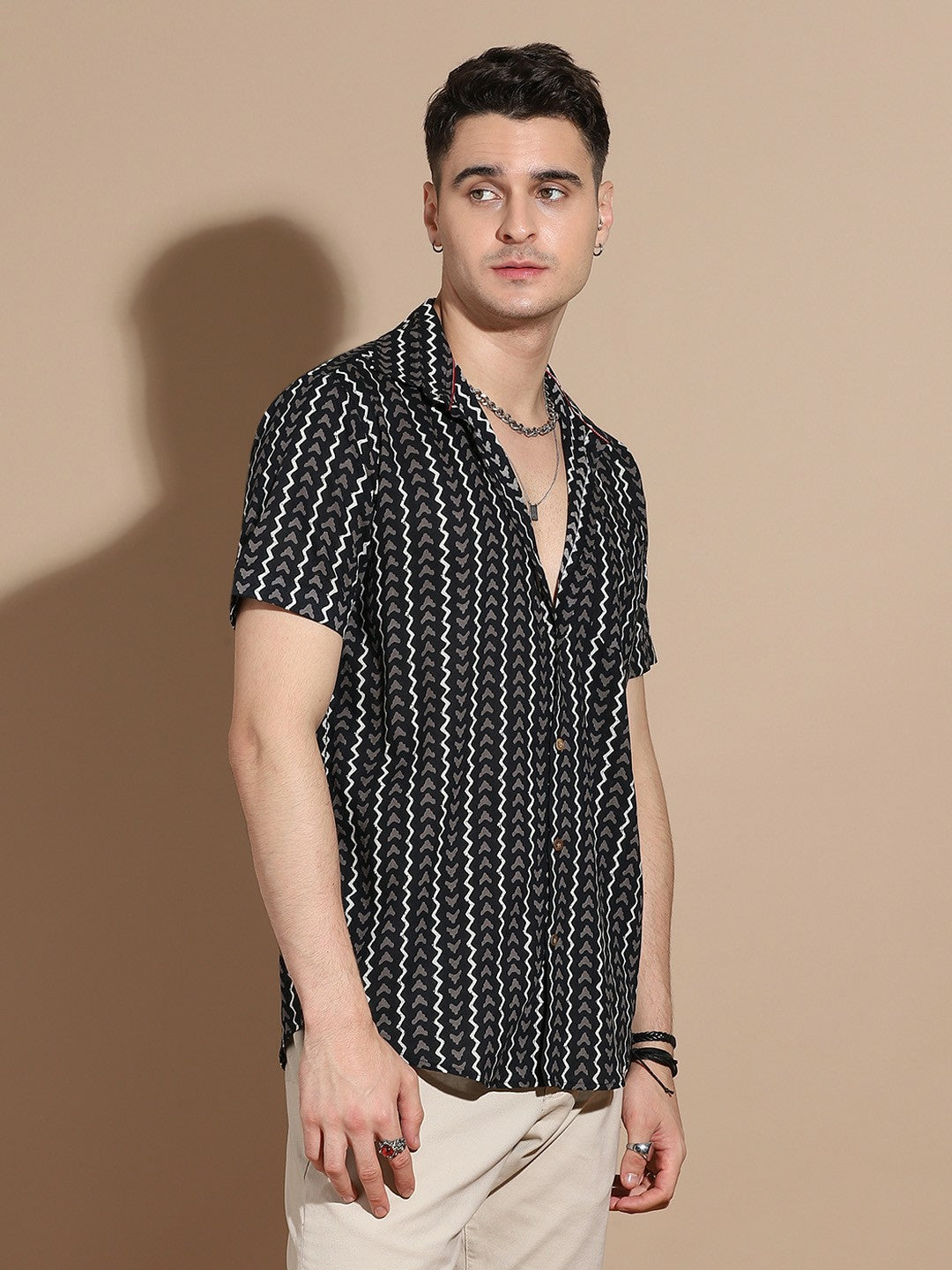 Men’s Black Floral Cotton Shirt – Sophisticated Edge, Floral Flair