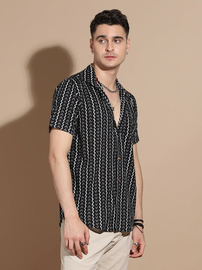 Men’s Black Floral Cotton Shirt – Sophisticated Edge, Floral Flair