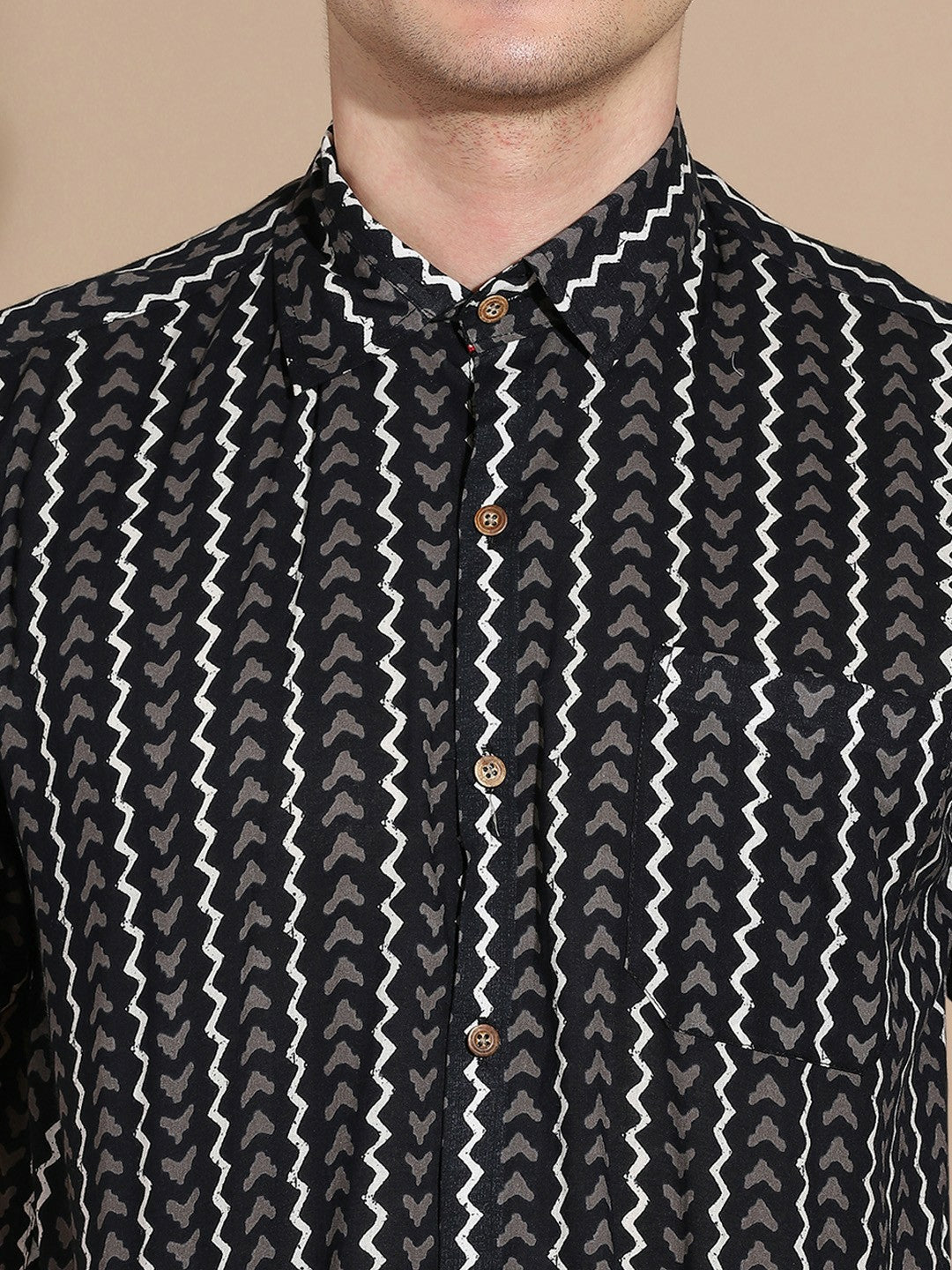 Men’s Black Floral Cotton Shirt – Sophisticated Edge, Floral Flair