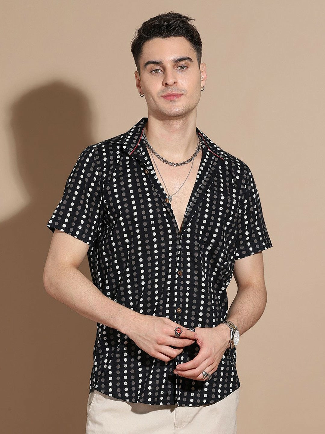Men’s Black Polka Dot Cotton Shirt – Retro Charm Meets Modern Fit