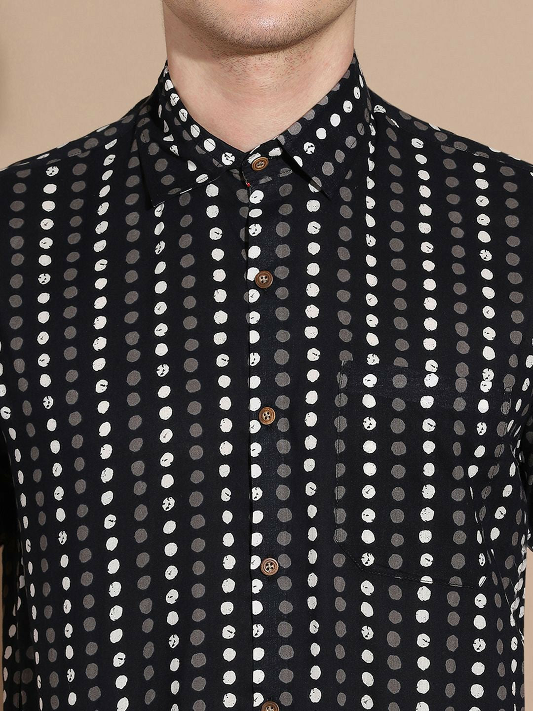Men’s Black Polka Dot Cotton Shirt – Retro Charm Meets Modern Fit