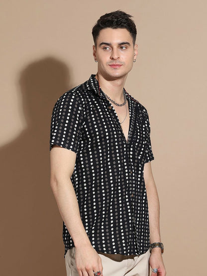 Men’s Black Polka Dot Cotton Shirt – Retro Charm Meets Modern Fit