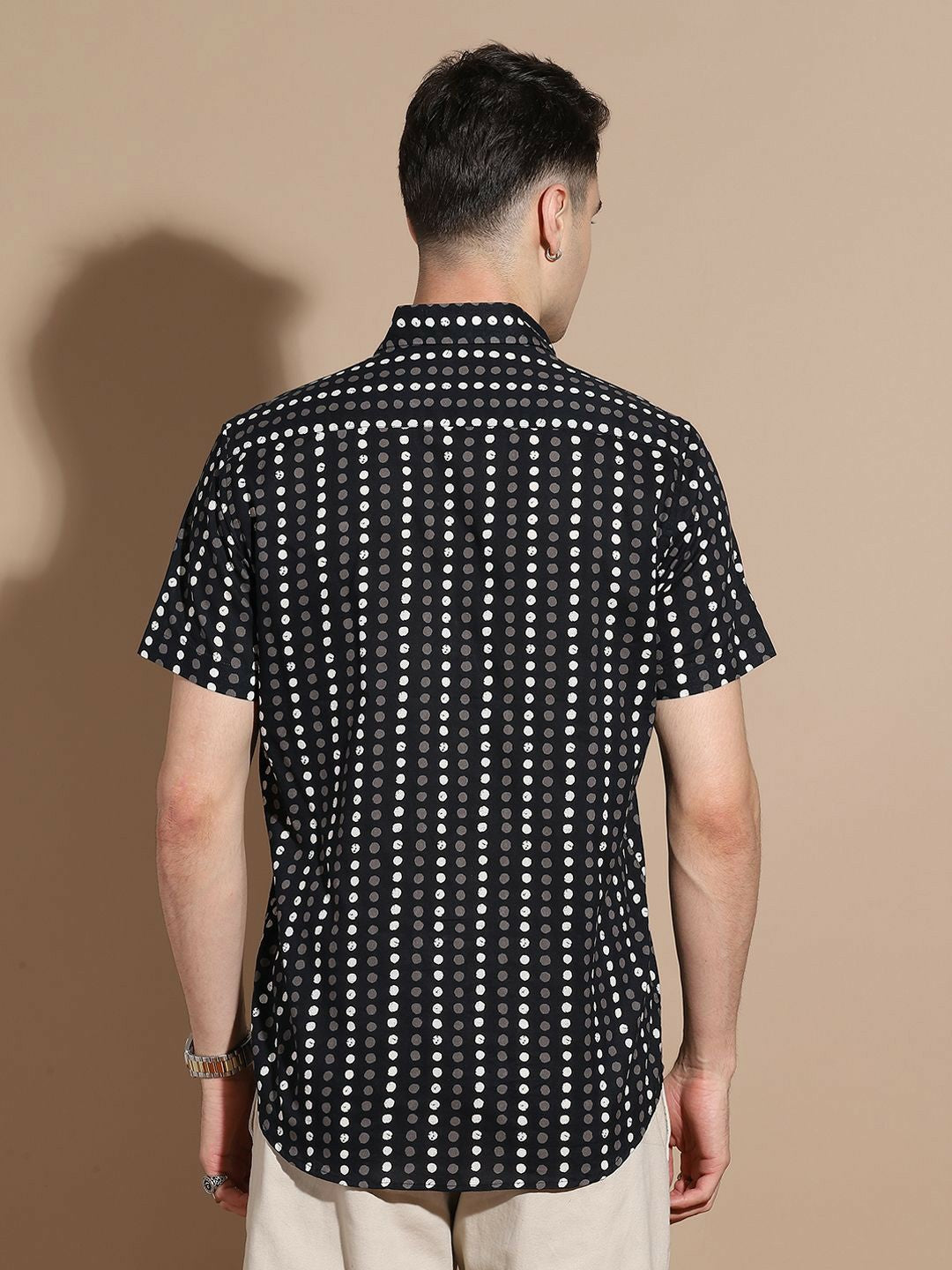 Men’s Black Polka Dot Cotton Shirt – Retro Charm Meets Modern Fit