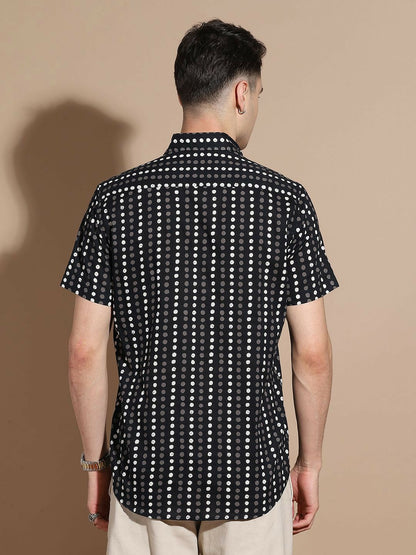 Men’s Black Polka Dot Cotton Shirt – Retro Charm Meets Modern Fit