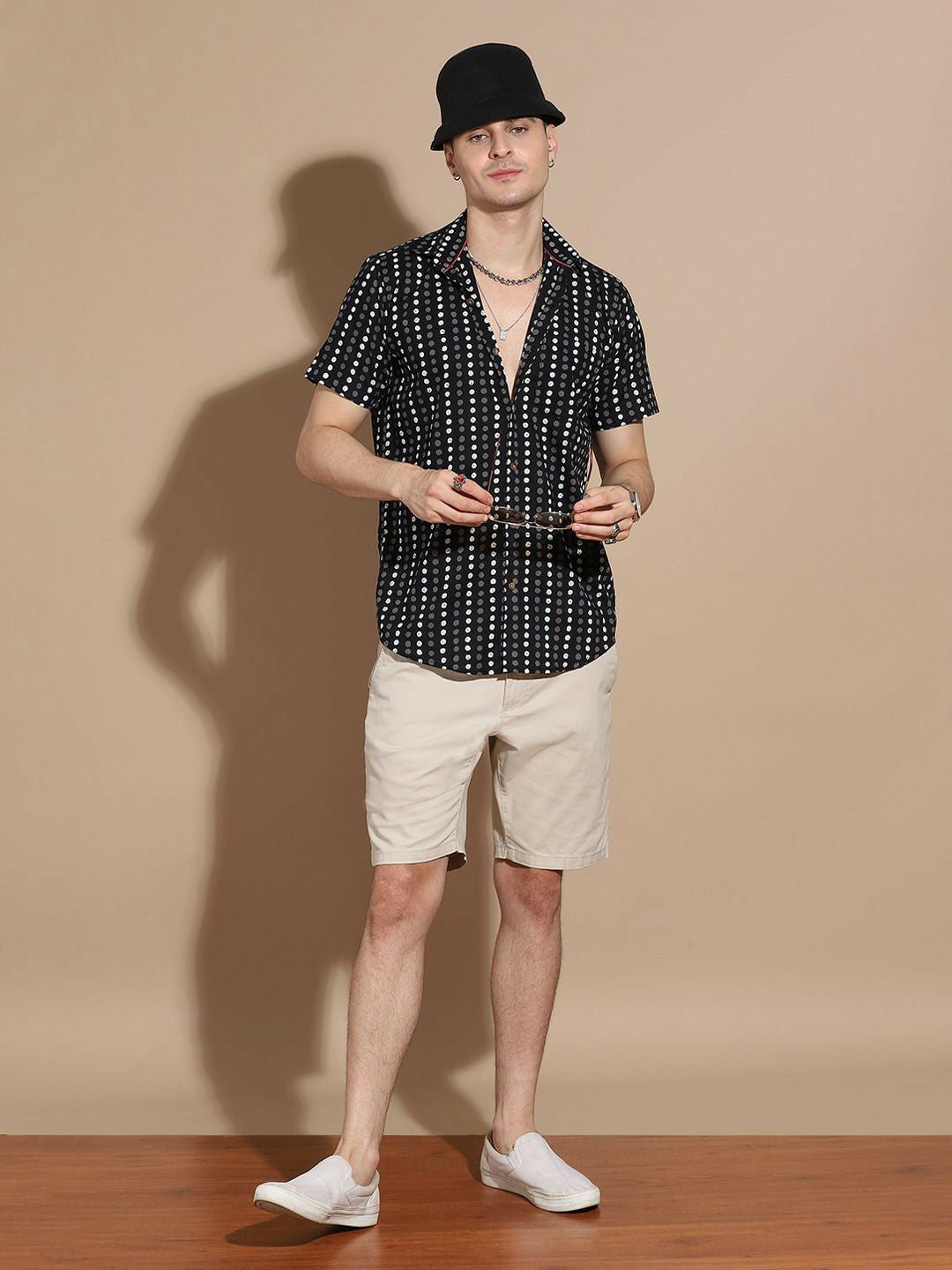 Men’s Black Polka Dot Cotton Shirt – Retro Charm Meets Modern Fit
