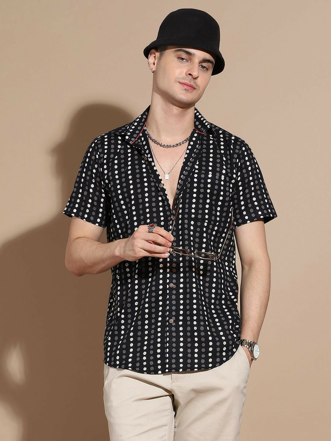 Men’s Black Polka Dot Cotton Shirt – Retro Charm Meets Modern Fit