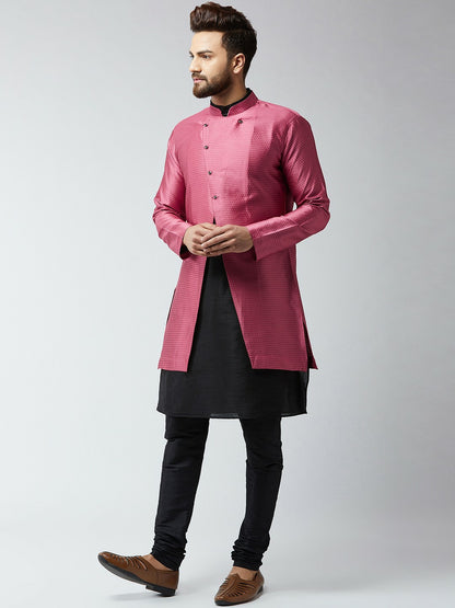 Men’s Black & Pink Self-Design Sherwani Set – Elegant Ethnic Wear | Indiaista