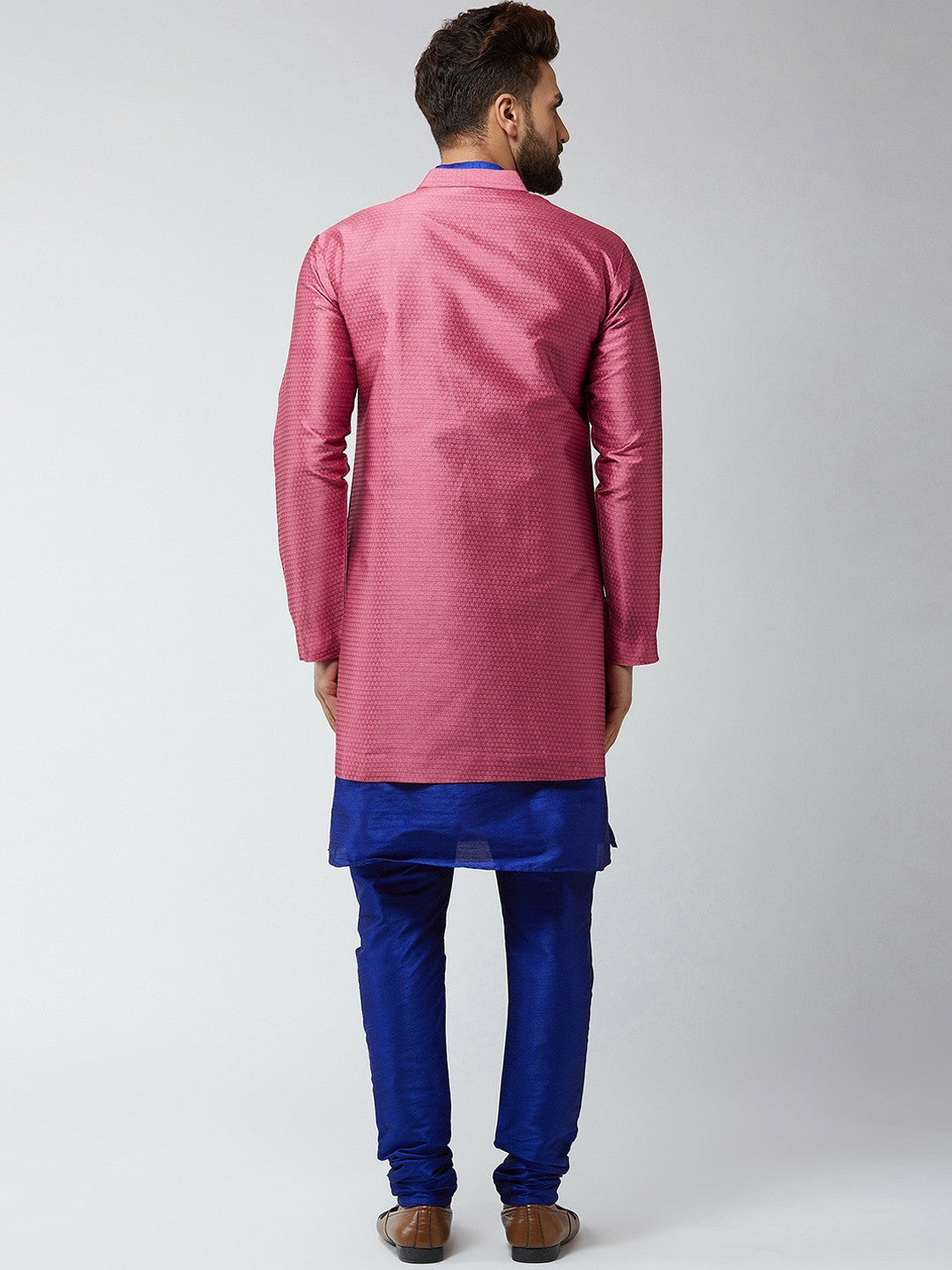 Men's Blue & Pink Self-Design Sherwani Set – Elegant Ethnic Wear | Indiaista