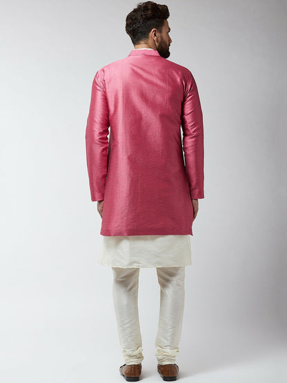 Men’s Off-White & Pink Self-Design Sherwani Set – Elegant Ethnic Wear | Indiaista