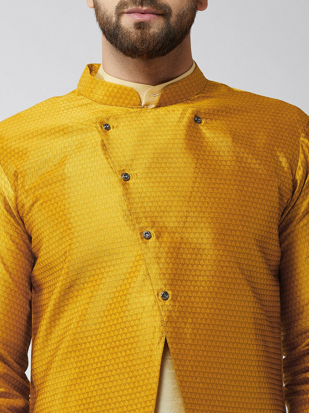 Men’s Gold-Toned & Mustard Yellow Self-Design Sherwani Set – Elegant Ethnic Wear | Indiaista