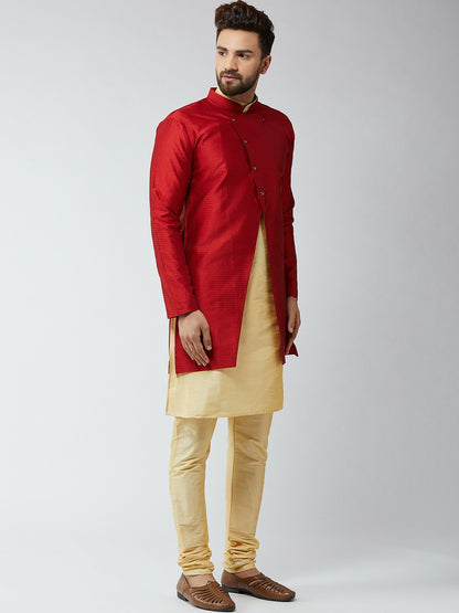 Men's Gold-Toned & Maroon Sherwani Set – Traditional Indian Wedding Outfit