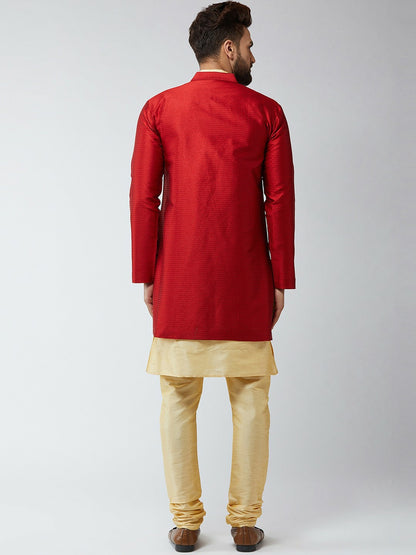 Men's Gold-Toned & Maroon Sherwani Set – Traditional Indian Wedding Outfit