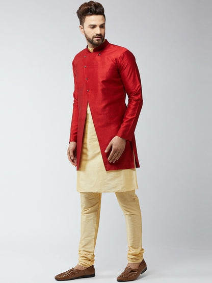 Men's Gold-Toned & Maroon Sherwani Set – Traditional Indian Wedding Outfit