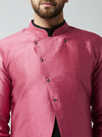 Men’s Black & Pink Self-Design Sherwani Set – Elegant Ethnic Wear | Indiaista