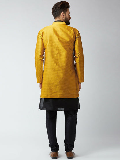 Men’s Black & Mustard Self-Design Sherwani Set – Elegant Achkan & Churidar | Indiaista