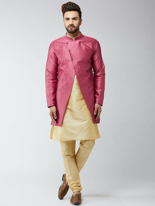 Men’s Gold-Toned & Pink Sherwani Set – Elegant Indian Wedding Wear | Indiaista