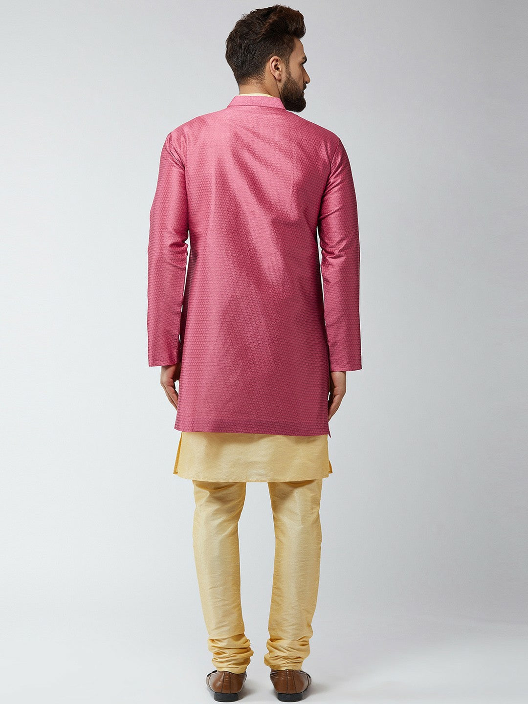 Men’s Gold-Toned & Pink Sherwani Set – Elegant Indian Wedding Wear | Indiaista