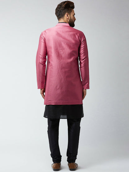 Men’s Black & Pink Self-Design Sherwani Set – Elegant Ethnic Wear | Indiaista